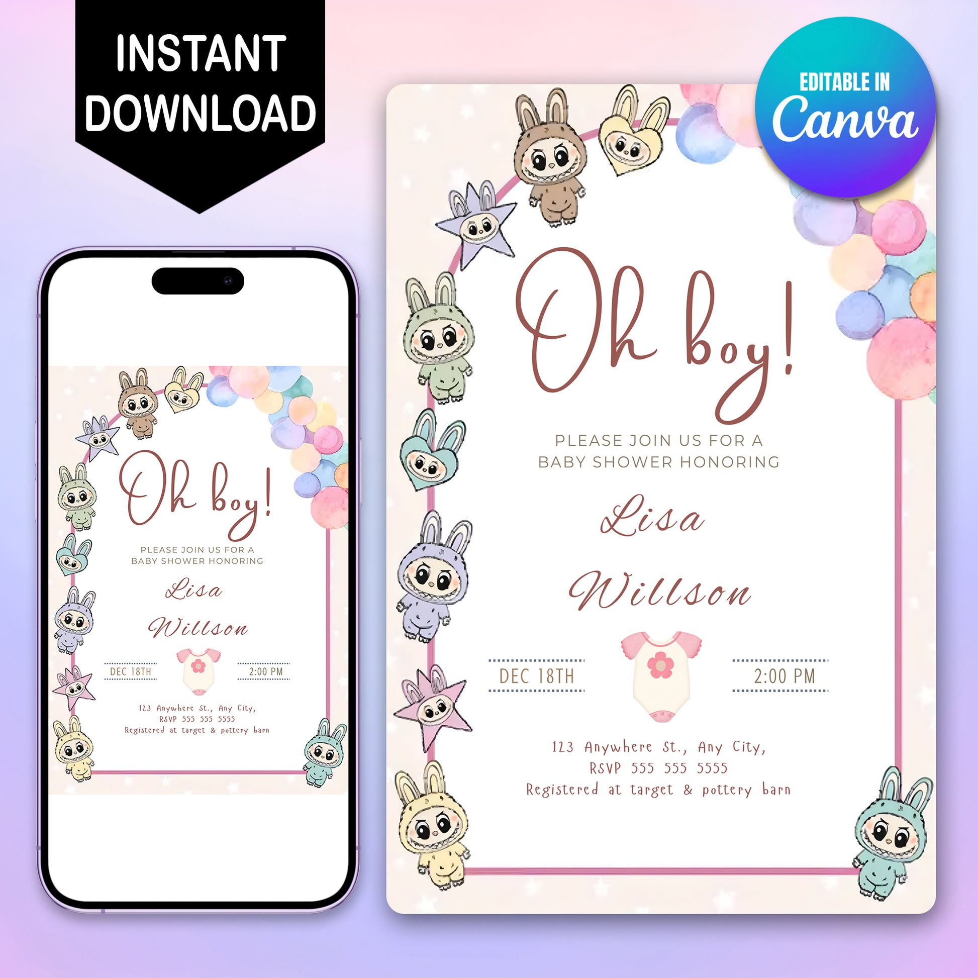 Labubu Theme Baby Shower Template - CreativeRino