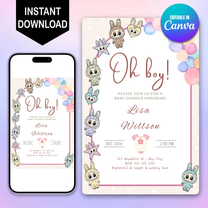 Labubu Theme Baby Shower Template - CreativeRino