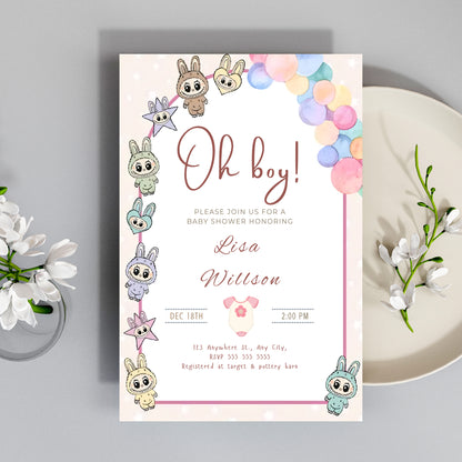 Labubu Theme Baby Shower Template - CreativeRino