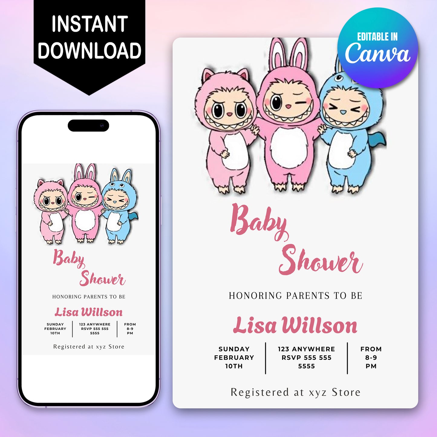 Digital Labubu Baby Shower Invite - CreativeRino