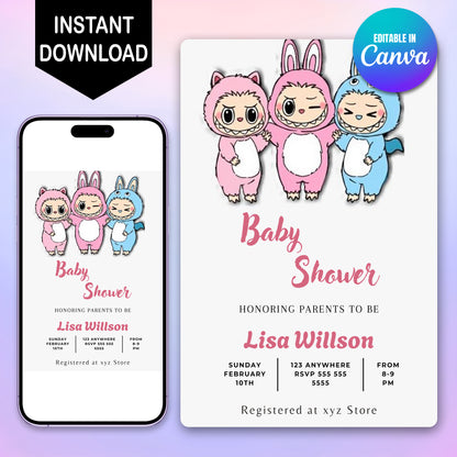 Digital Labubu Baby Shower Invite - CreativeRino