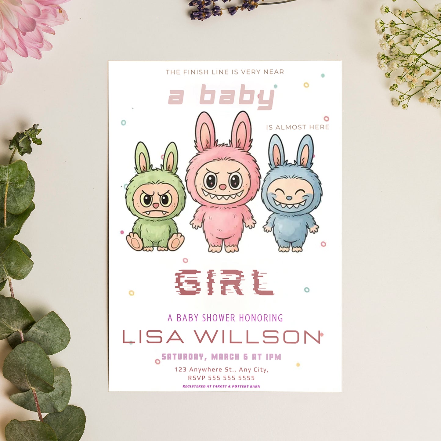Printable Labubu Baby Invite Card - CreativeRino