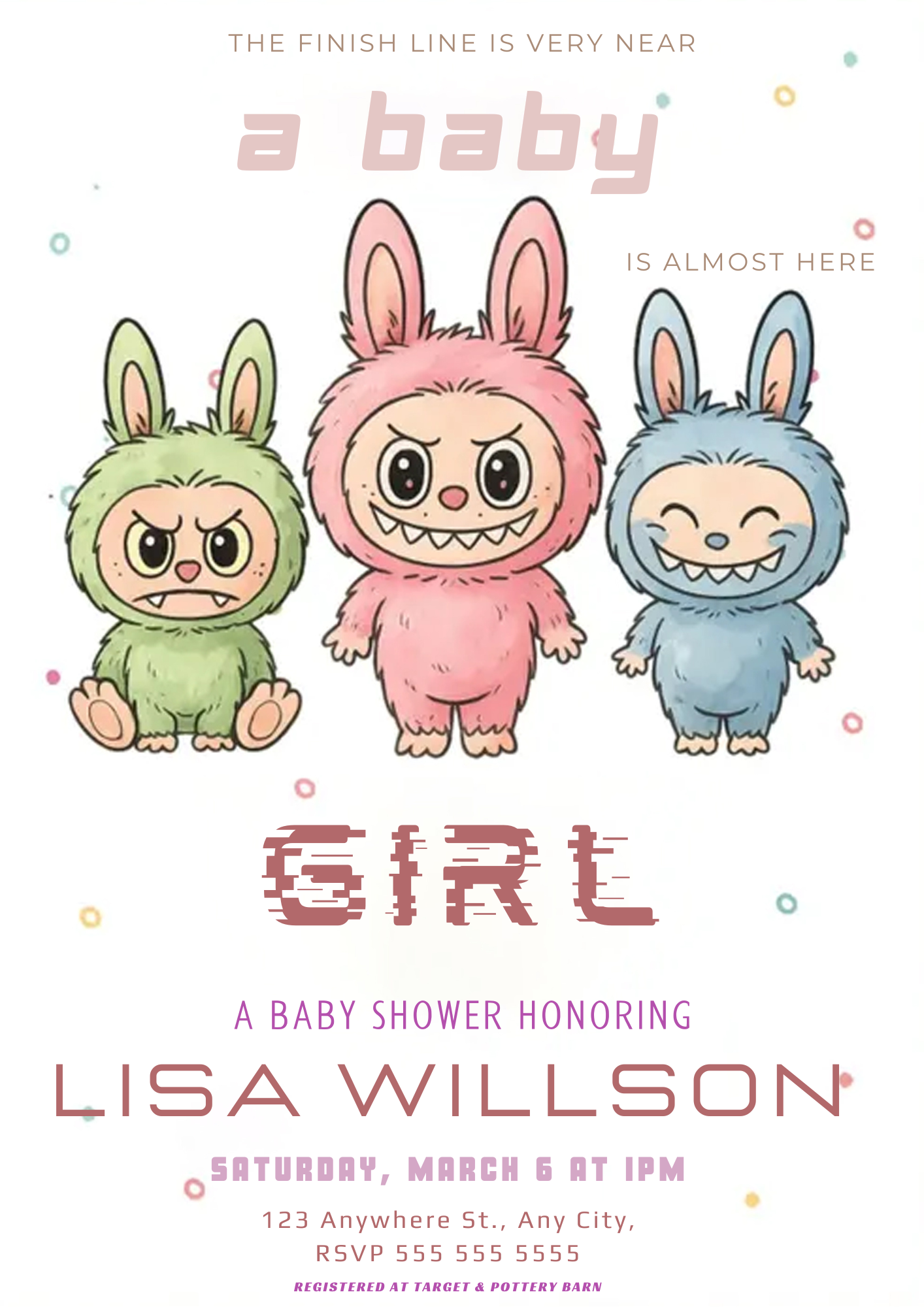Printable Labubu Baby Invite Card - CreativeRino