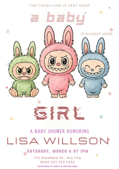 Printable Labubu Baby Invite Card - CreativeRino