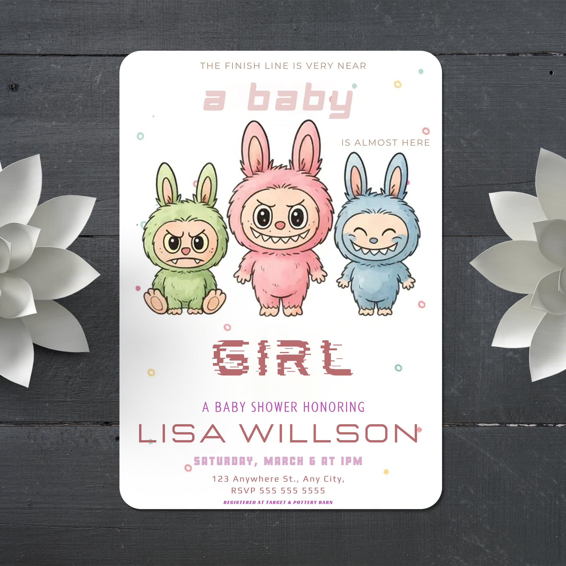 Printable Labubu Baby Invite Card - CreativeRino