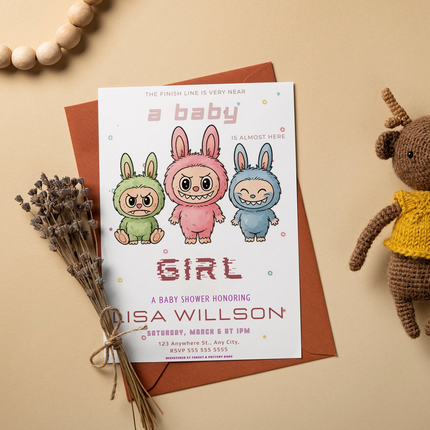 Printable Labubu Baby Invite Card - CreativeRino