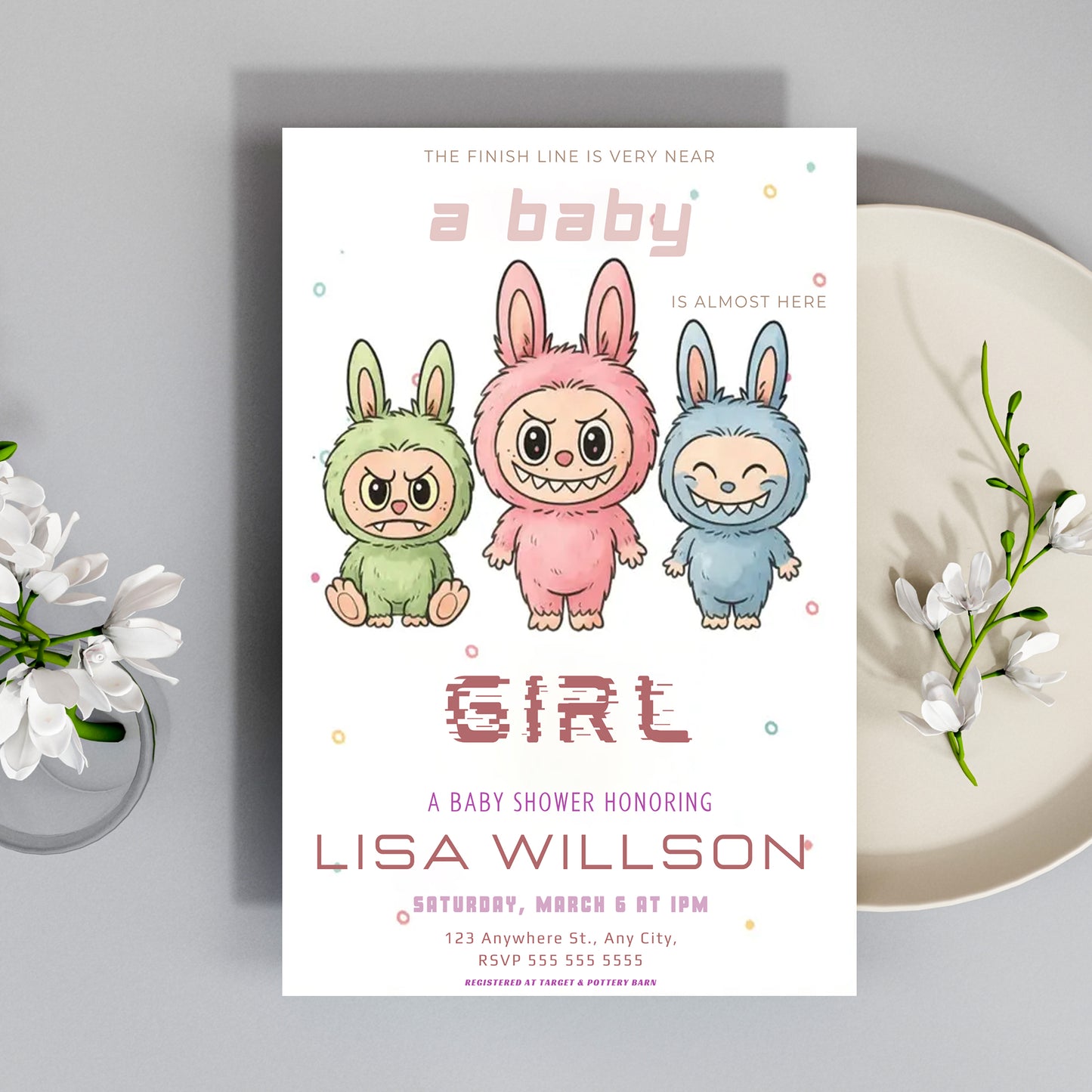 Printable Labubu Baby Invite Card - CreativeRino