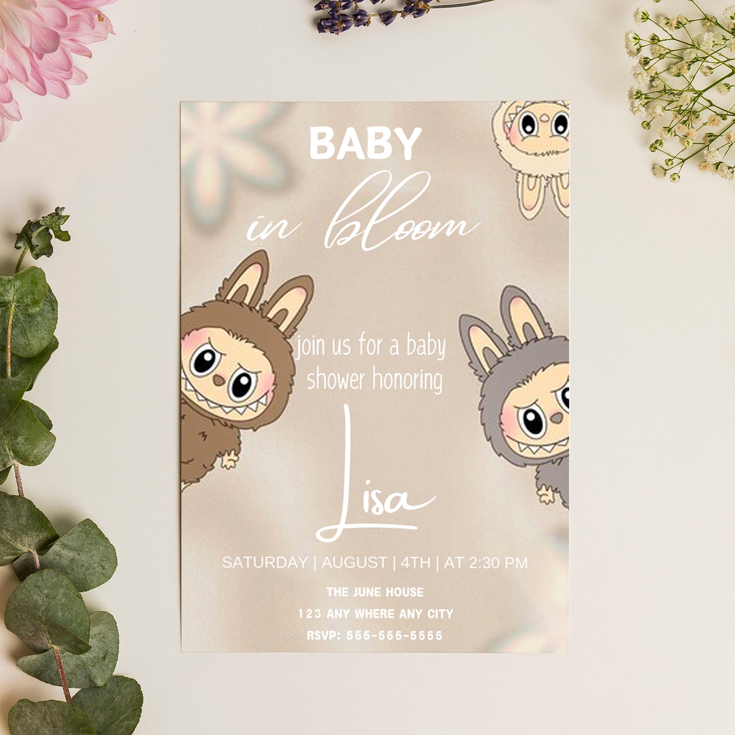 Gender Neutral Labubu Baby Invite - CreativeRino