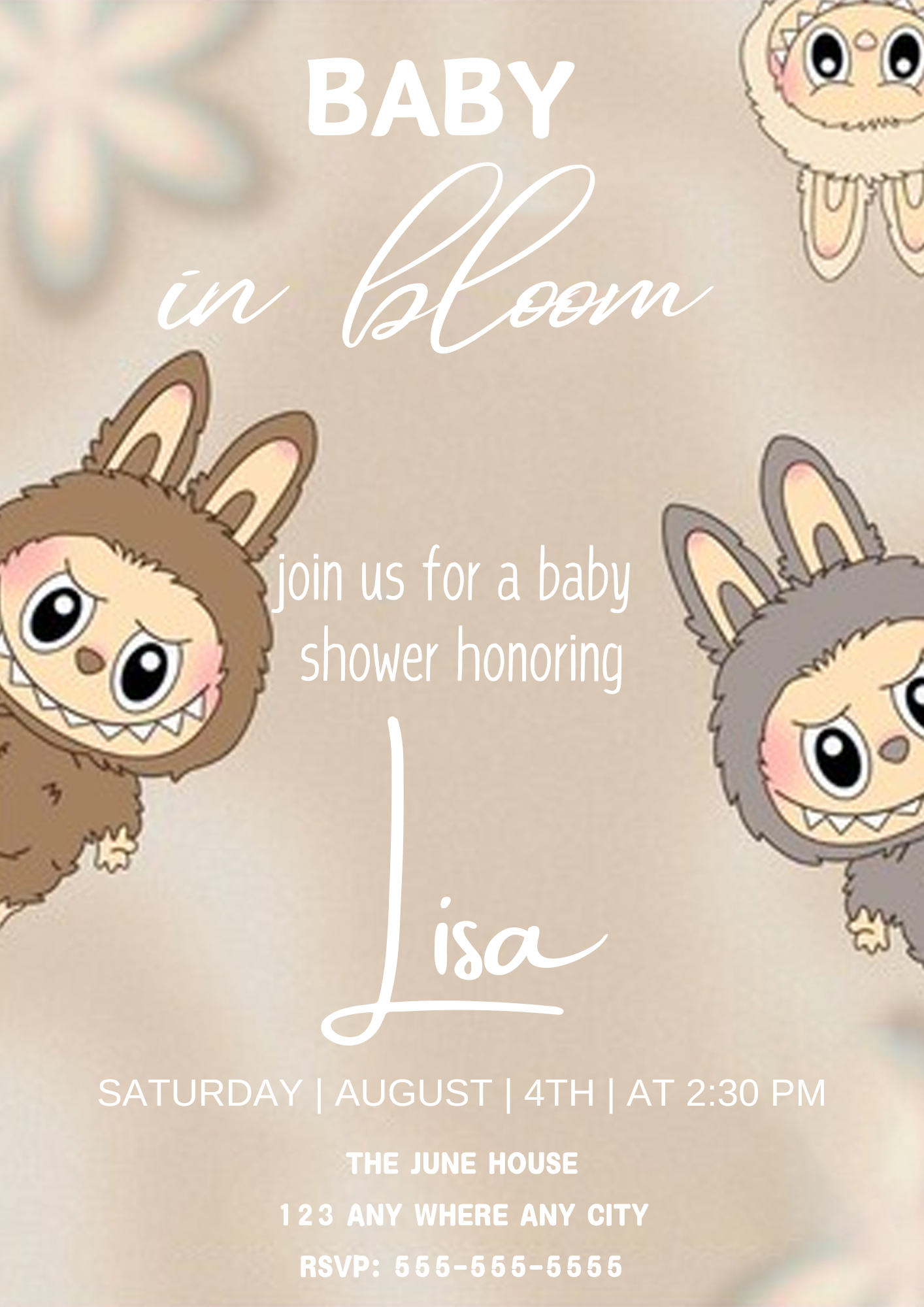 Gender Neutral Labubu Baby Invite - CreativeRino