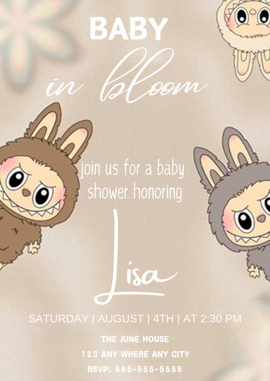 Gender Neutral Labubu Baby Invite - CreativeRino