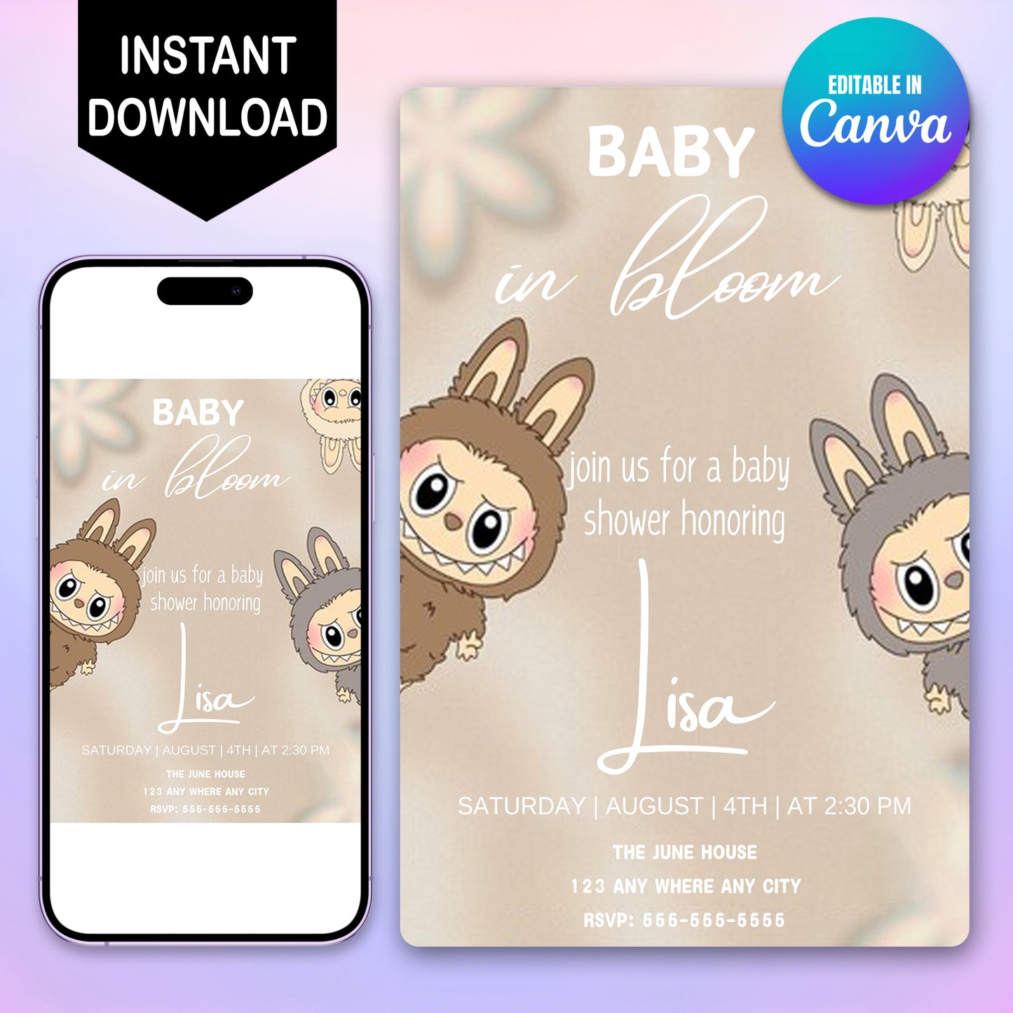 Gender Neutral Labubu Baby Invite - CreativeRino