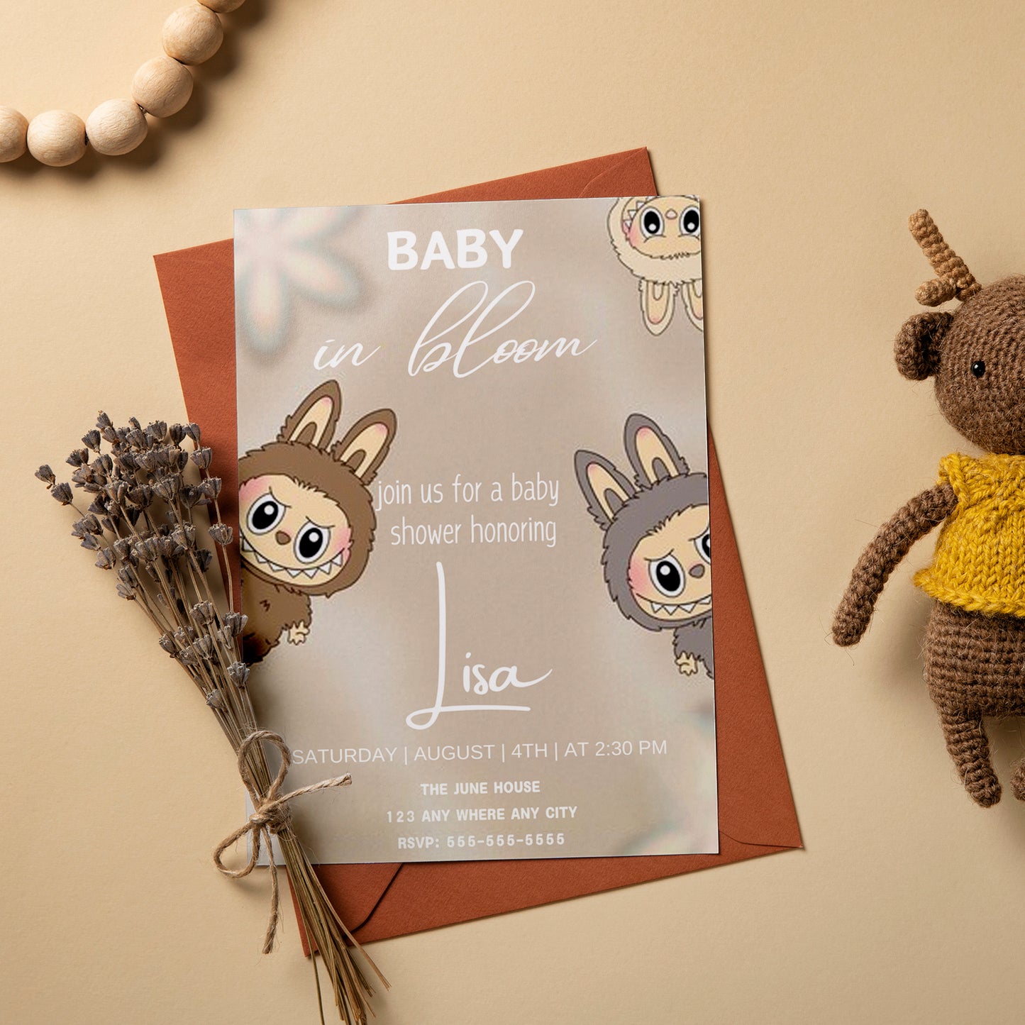 Gender Neutral Labubu Baby Invite - CreativeRino