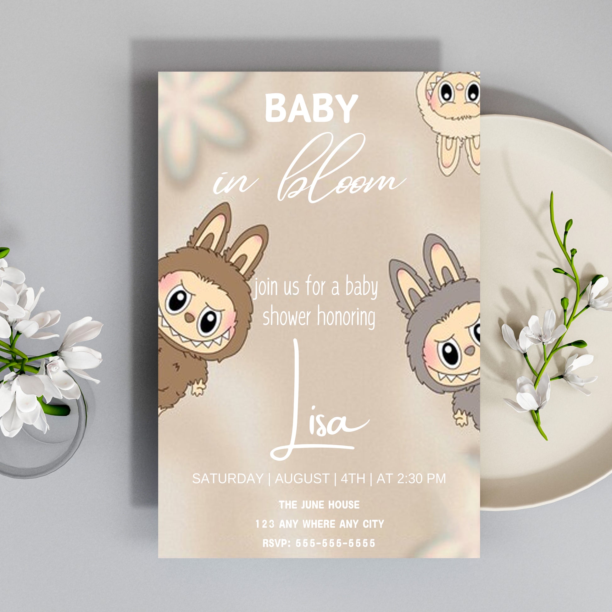Gender Neutral Labubu Baby Invite - CreativeRino