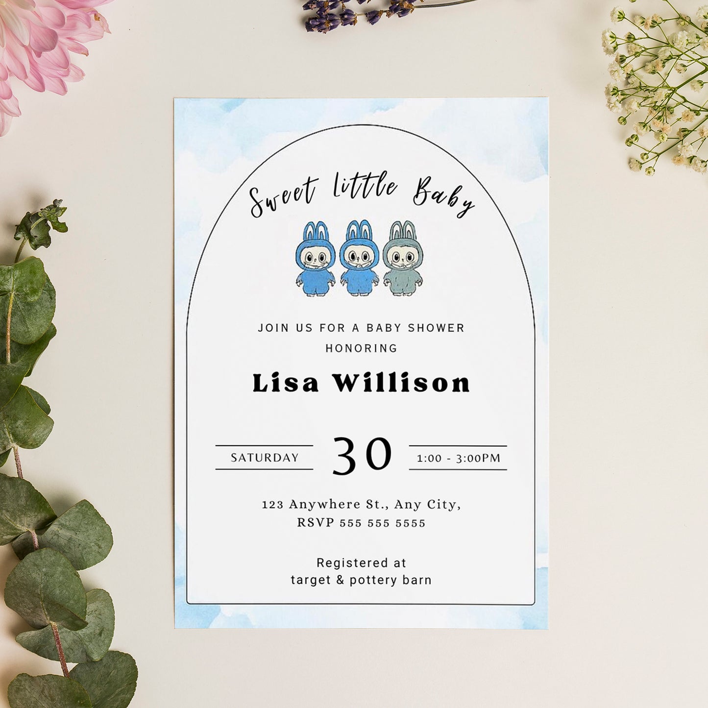Labubu Baby Shower Card Template - CreativeRino