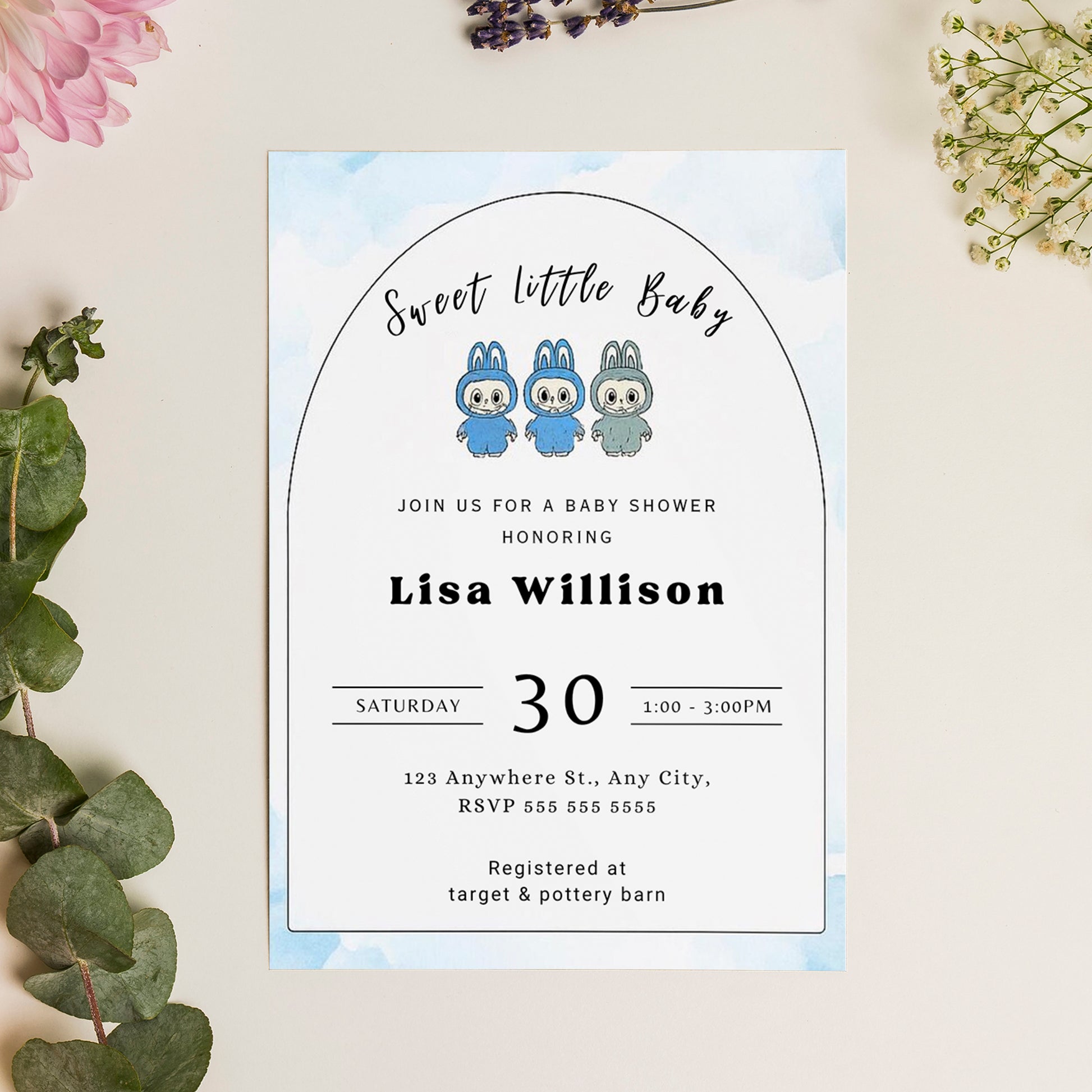 Labubu Baby Shower Card Template - CreativeRino
