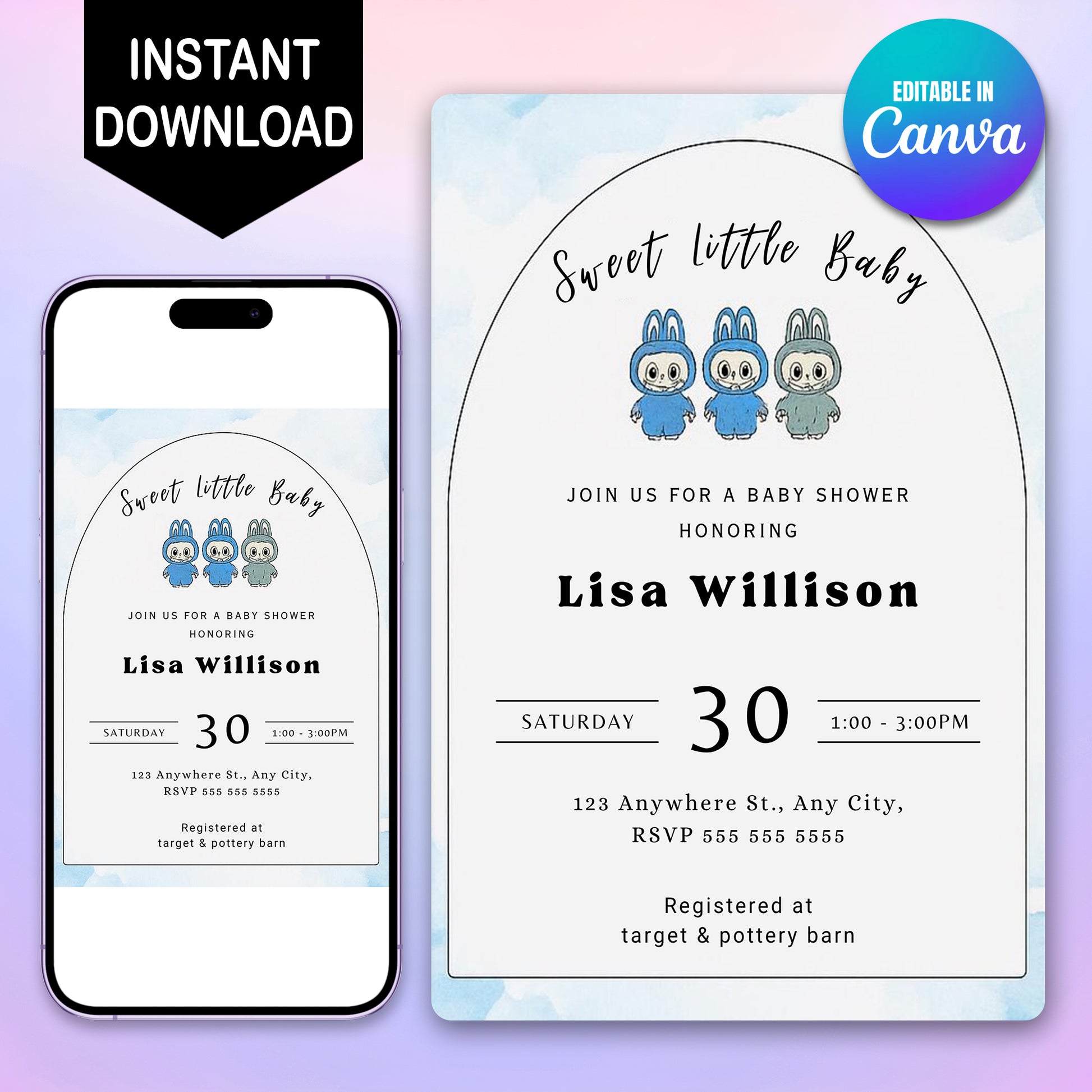 Labubu Baby Shower Card Template - CreativeRino