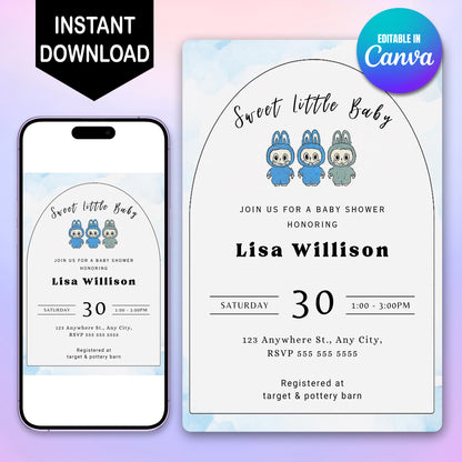 Labubu Baby Shower Card Template - CreativeRino