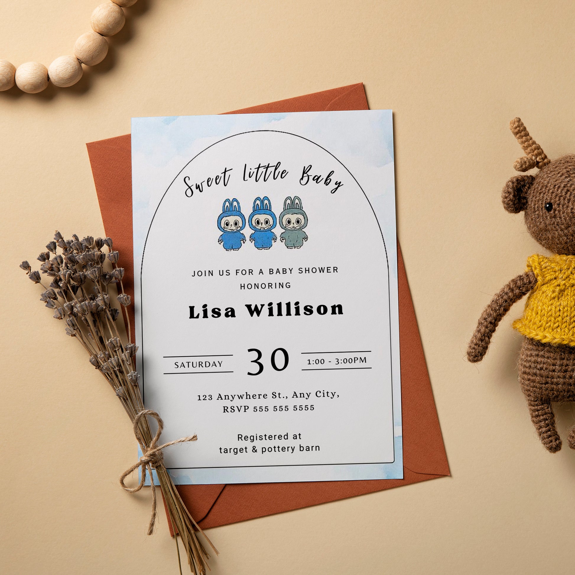 Labubu Baby Shower Card Template - CreativeRino