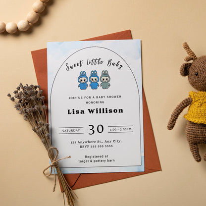 Labubu Baby Shower Card Template - CreativeRino