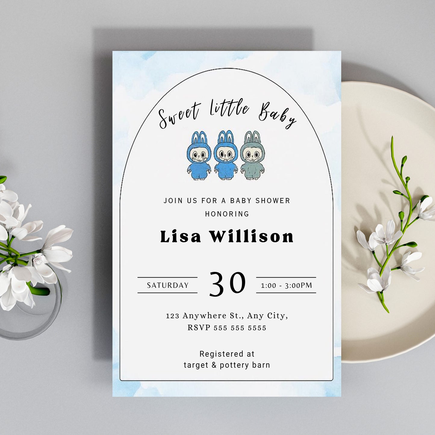 Labubu Baby Shower Card Template - CreativeRino
