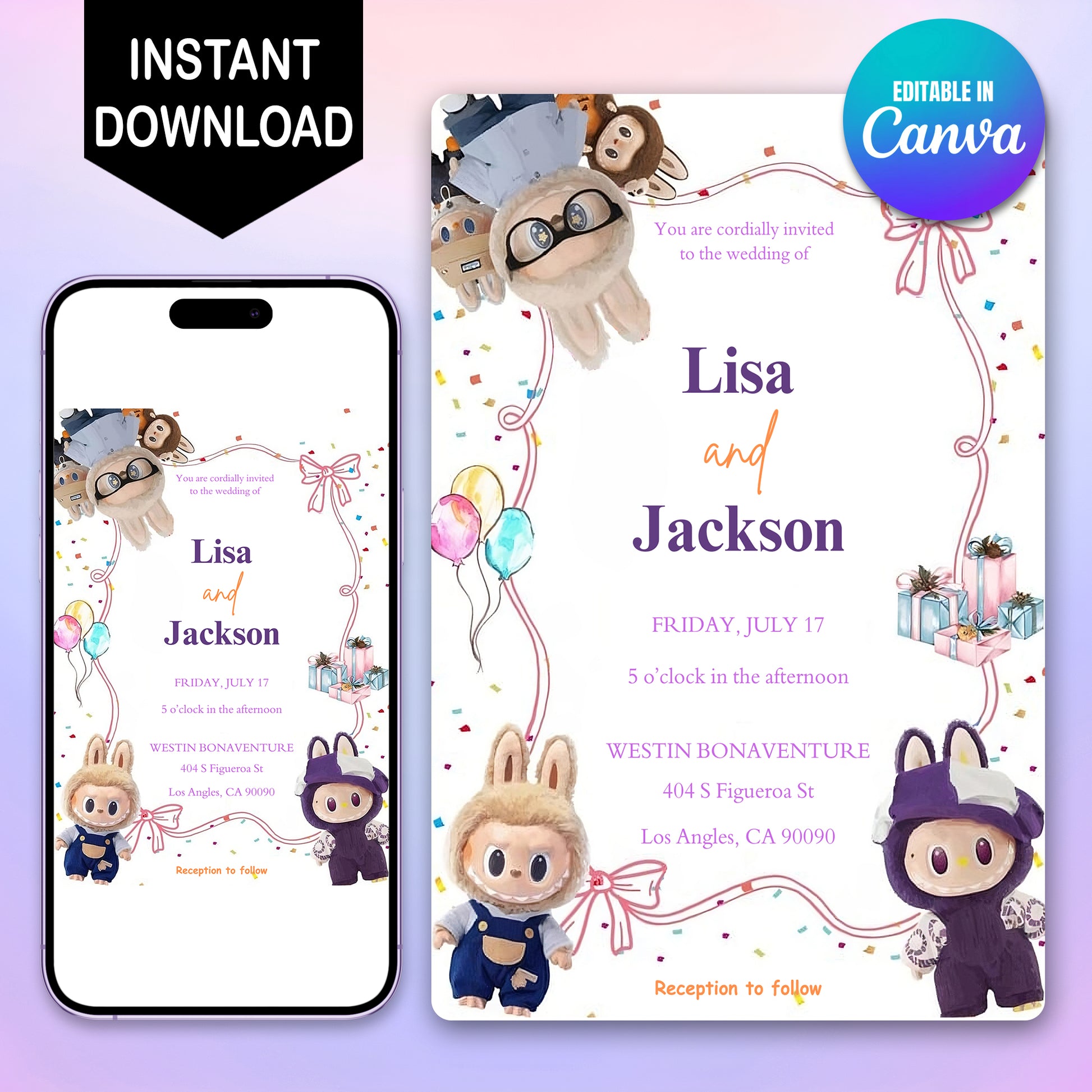 Labubu Wedding Invitation Template - CreativeRino