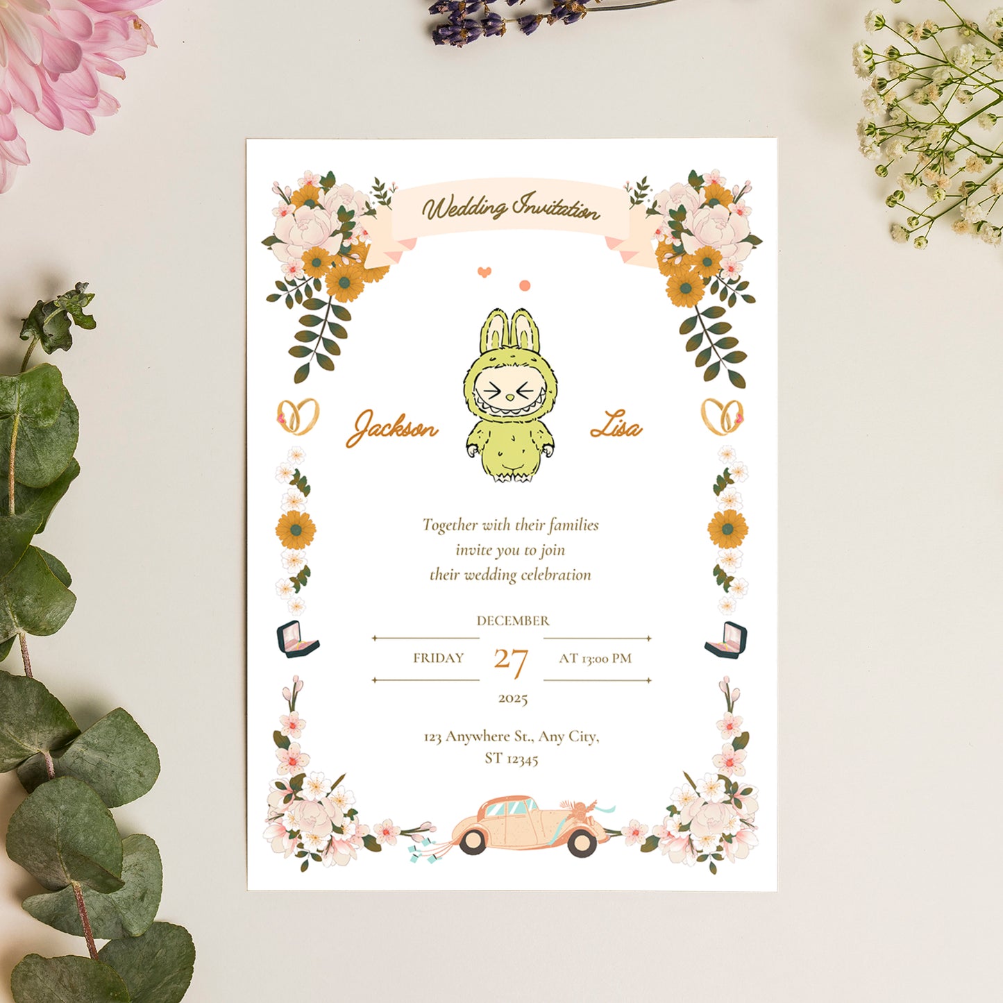 Elegant Labubu Wedding Invite - CreativeRino