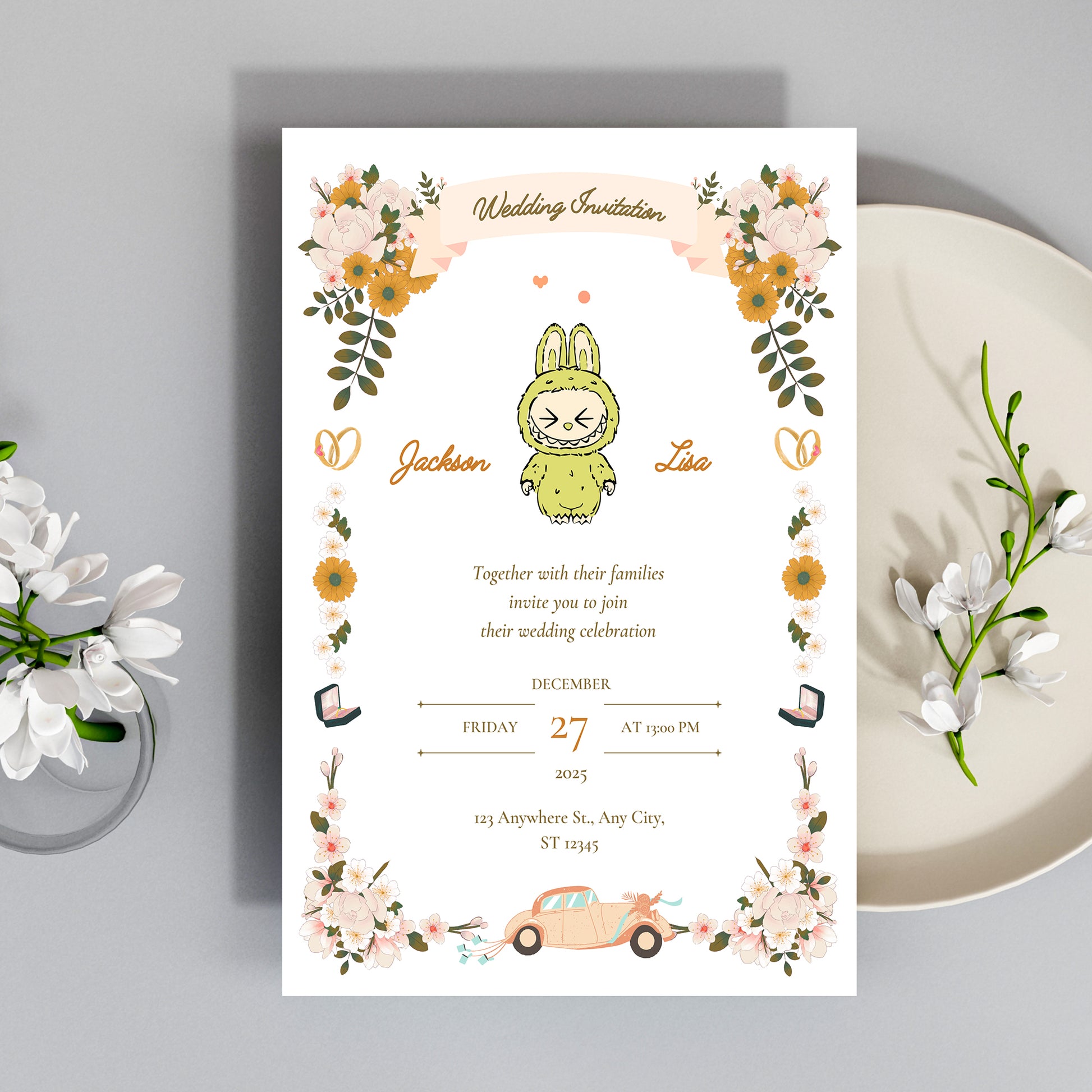 Elegant Labubu Wedding Invite - CreativeRino