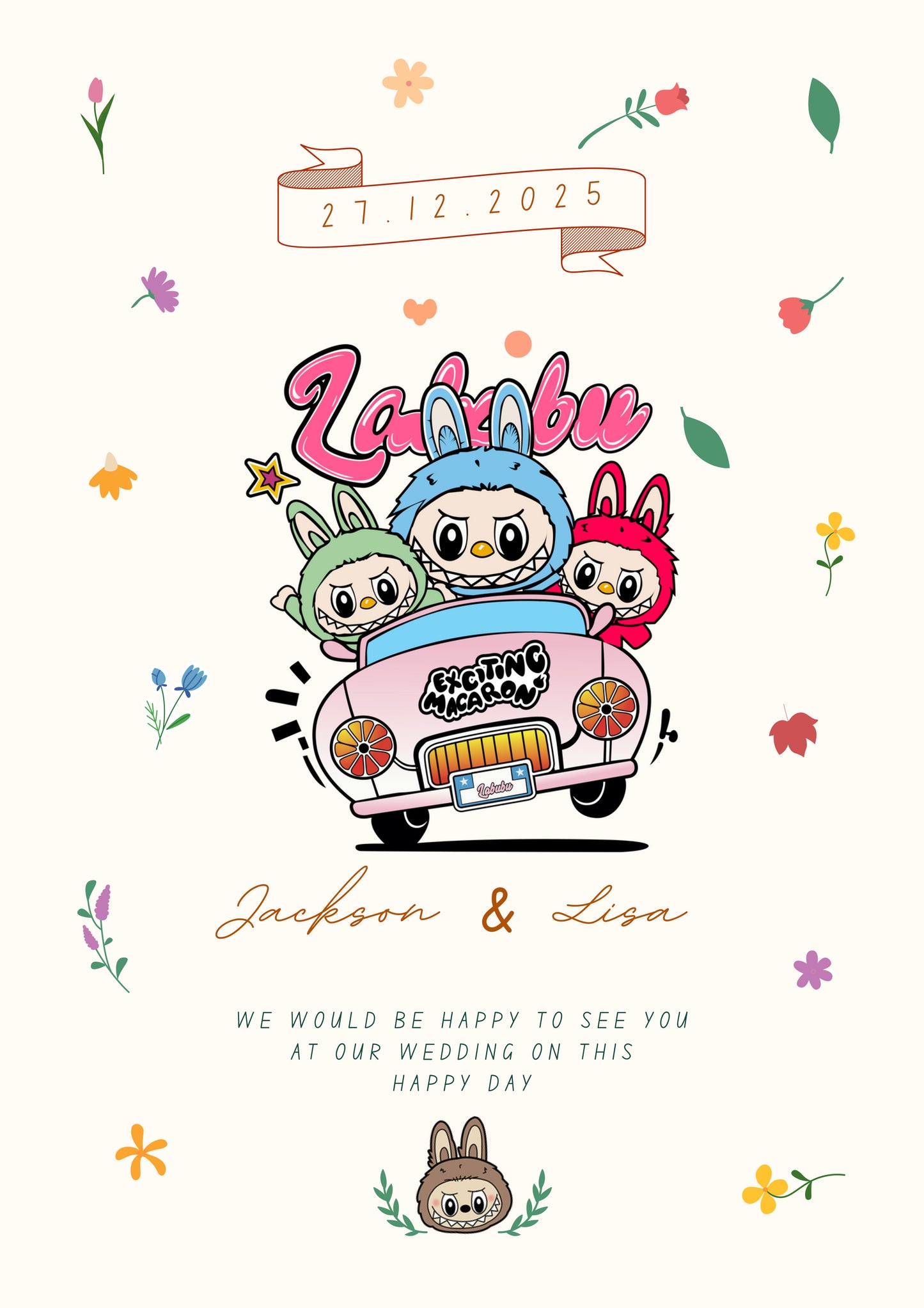 Labubu Inspired Wedding Invitation - CreativeRino