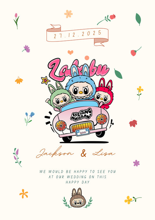 Labubu Inspired Wedding Invitation - CreativeRino