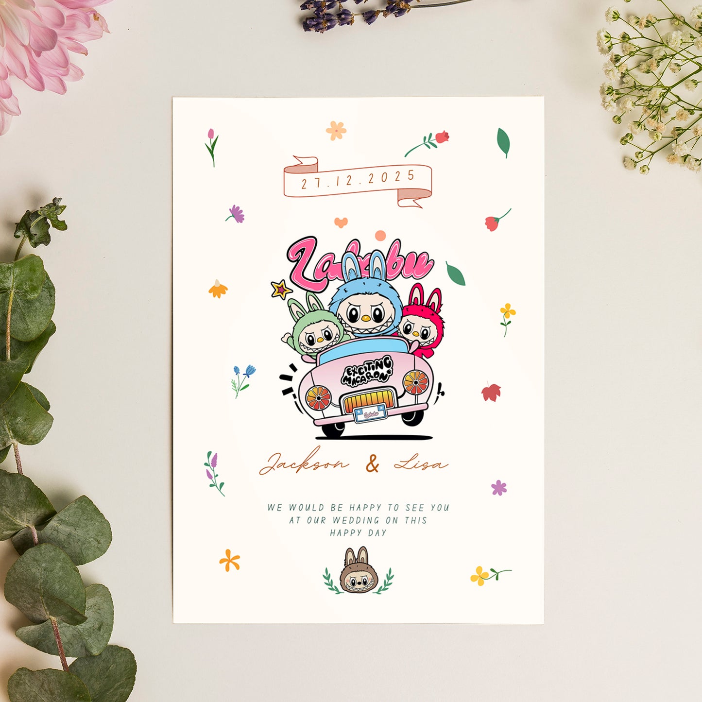 Labubu Inspired Wedding Invitation - CreativeRino
