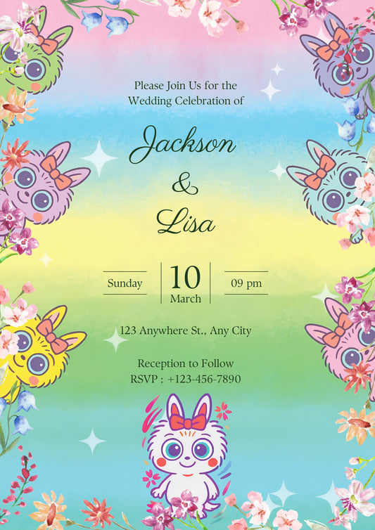 Labubu Wedding Invitation Card - CreativeRino