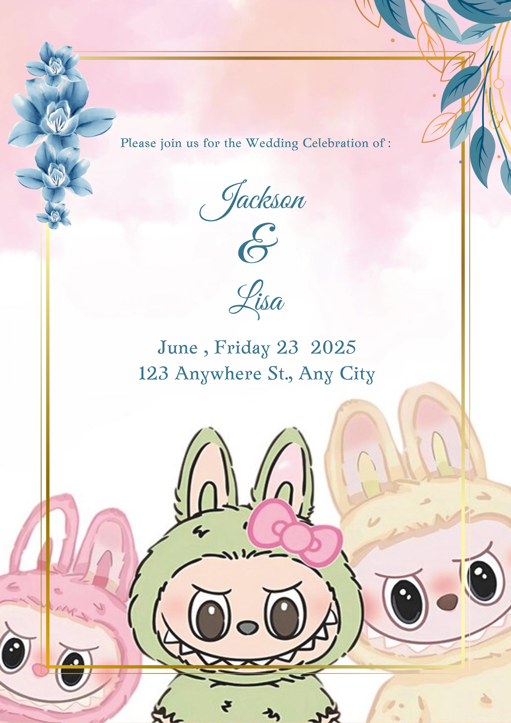 Labubu Printable Wedding Invite - CreativeRino