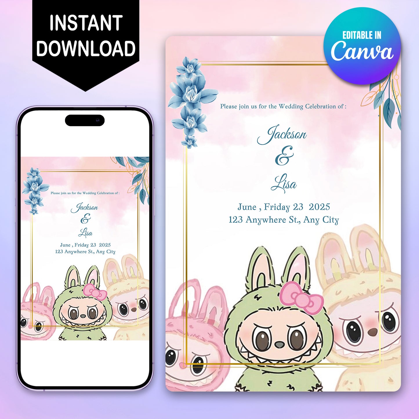 Labubu Printable Wedding Invite - CreativeRino