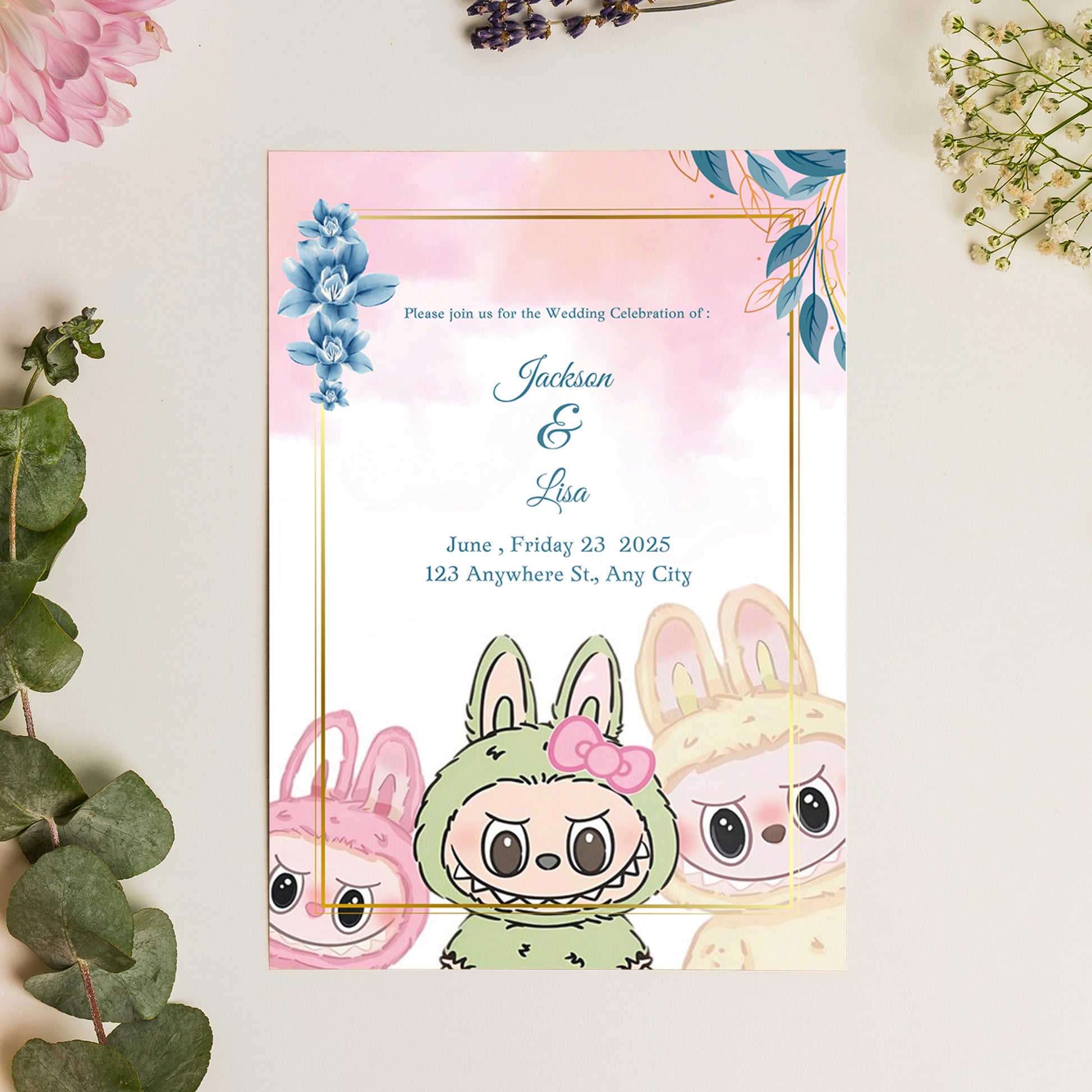 Labubu Printable Wedding Invite - CreativeRino