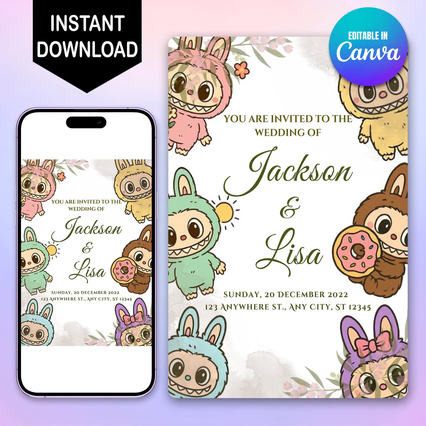 Digital Labubu Wedding Template - CreativeRino