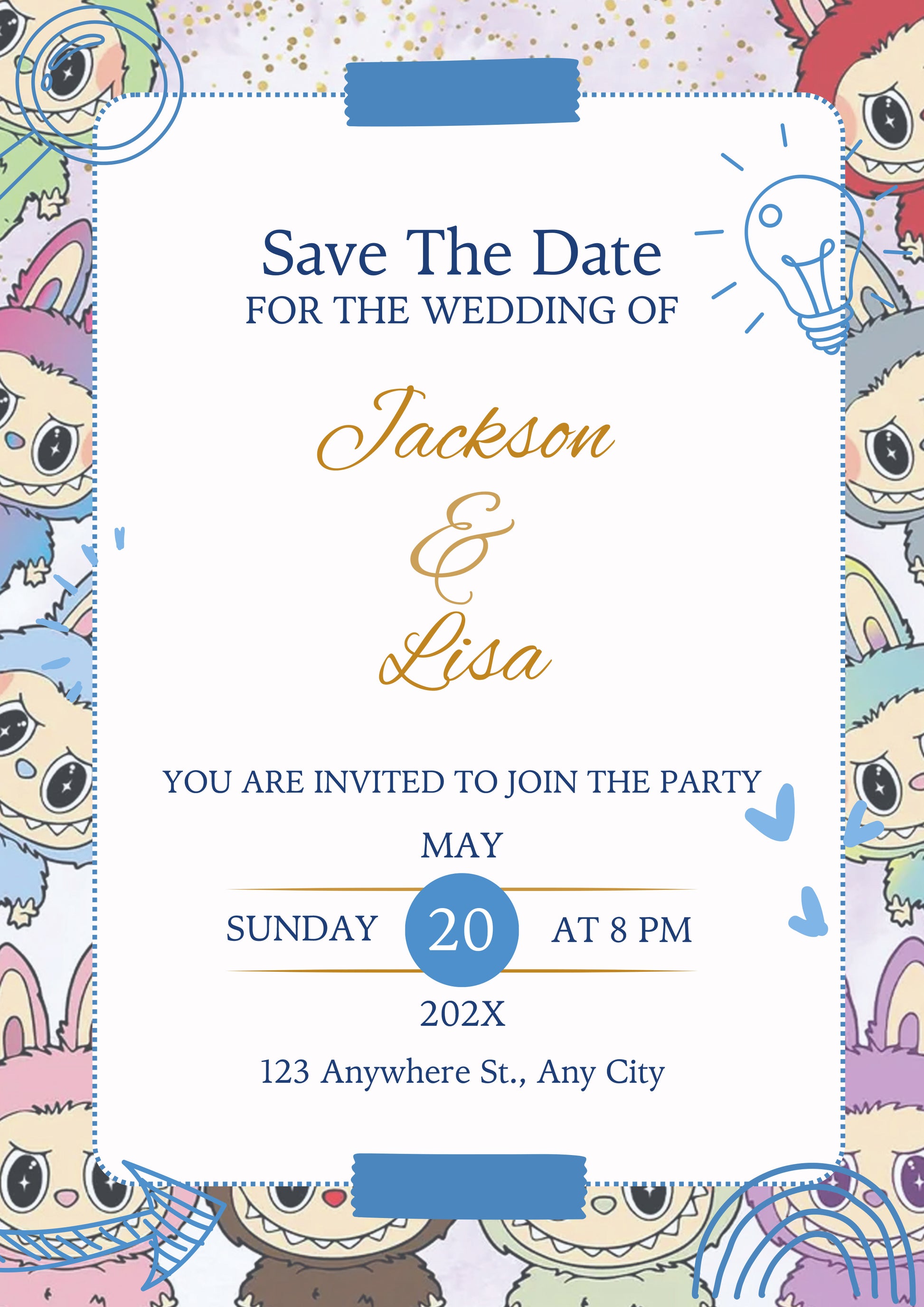 Minimal Labubu Wedding Card Design - CreativeRino