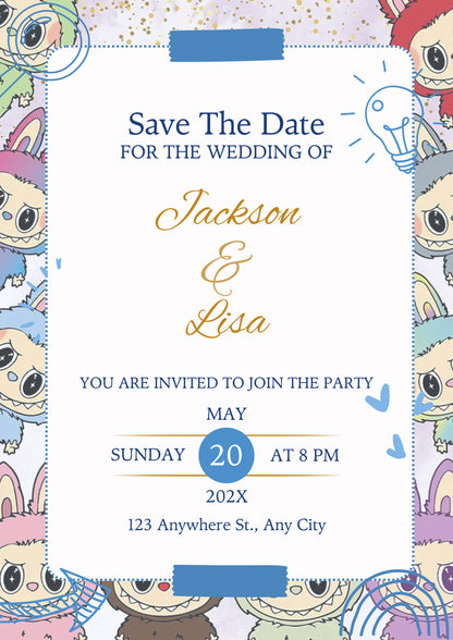 Minimal Labubu Wedding Card Design - CreativeRino