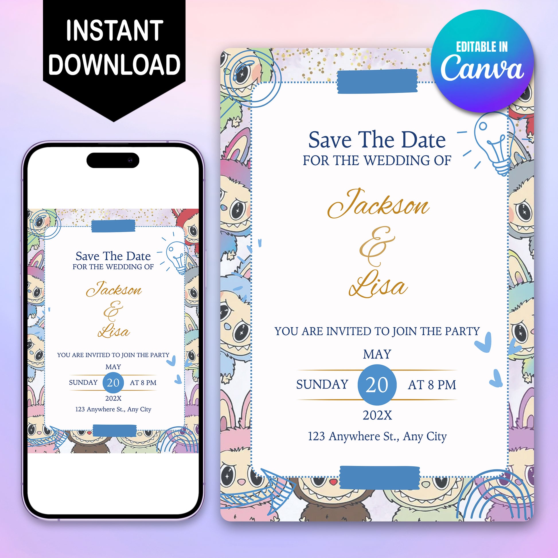 Minimal Labubu Wedding Card Design - CreativeRino