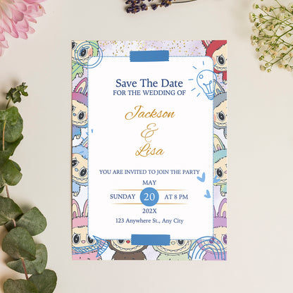 Minimal Labubu Wedding Card Design - CreativeRino