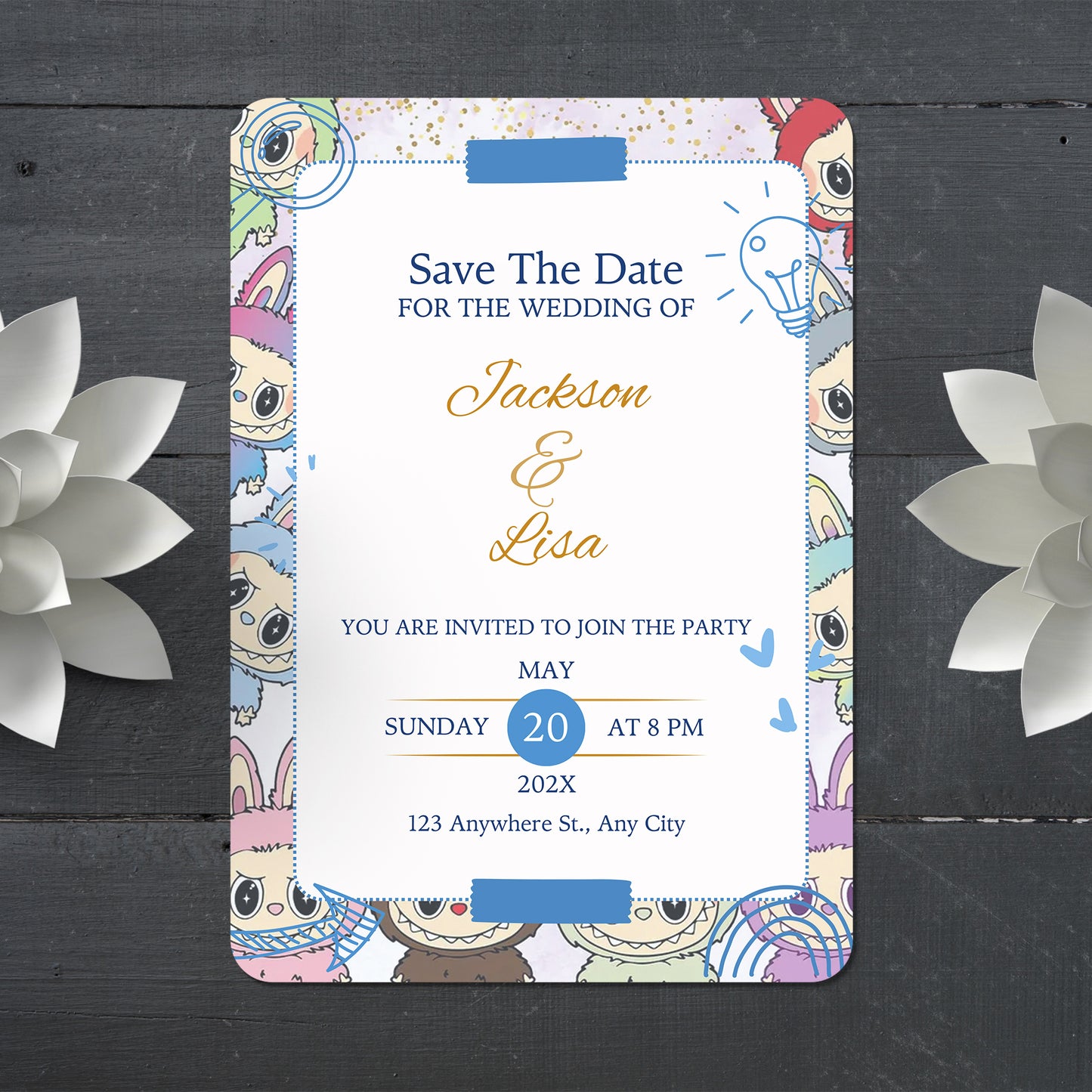 Minimal Labubu Wedding Card Design - CreativeRino