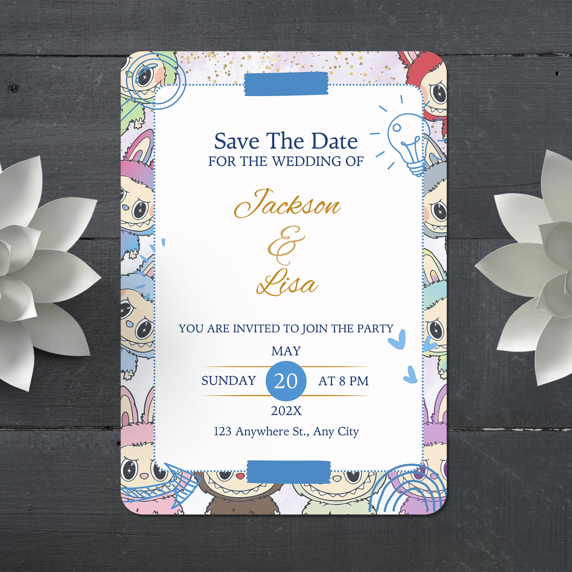 Minimal Labubu Wedding Card Design - CreativeRino