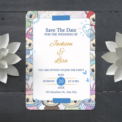 Minimal Labubu Wedding Card Design - CreativeRino