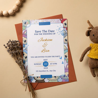 Minimal Labubu Wedding Card Design - CreativeRino