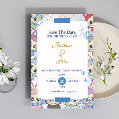 Minimal Labubu Wedding Card Design - CreativeRino