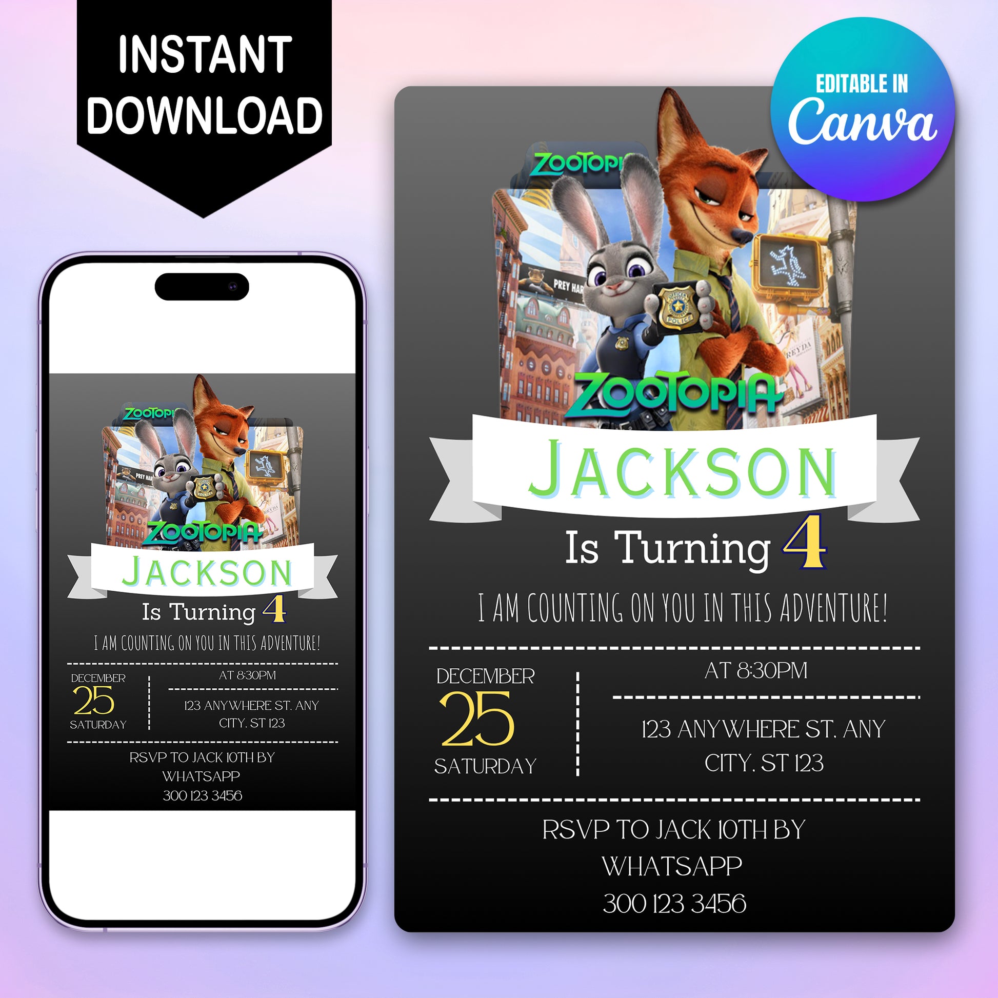 Zootopia Birthday Invitations Kids Love - CreativeRino