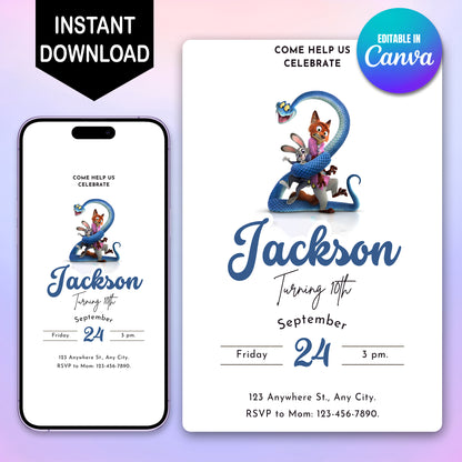 Zootopia Party Invitations Instant Download - CreativeRino