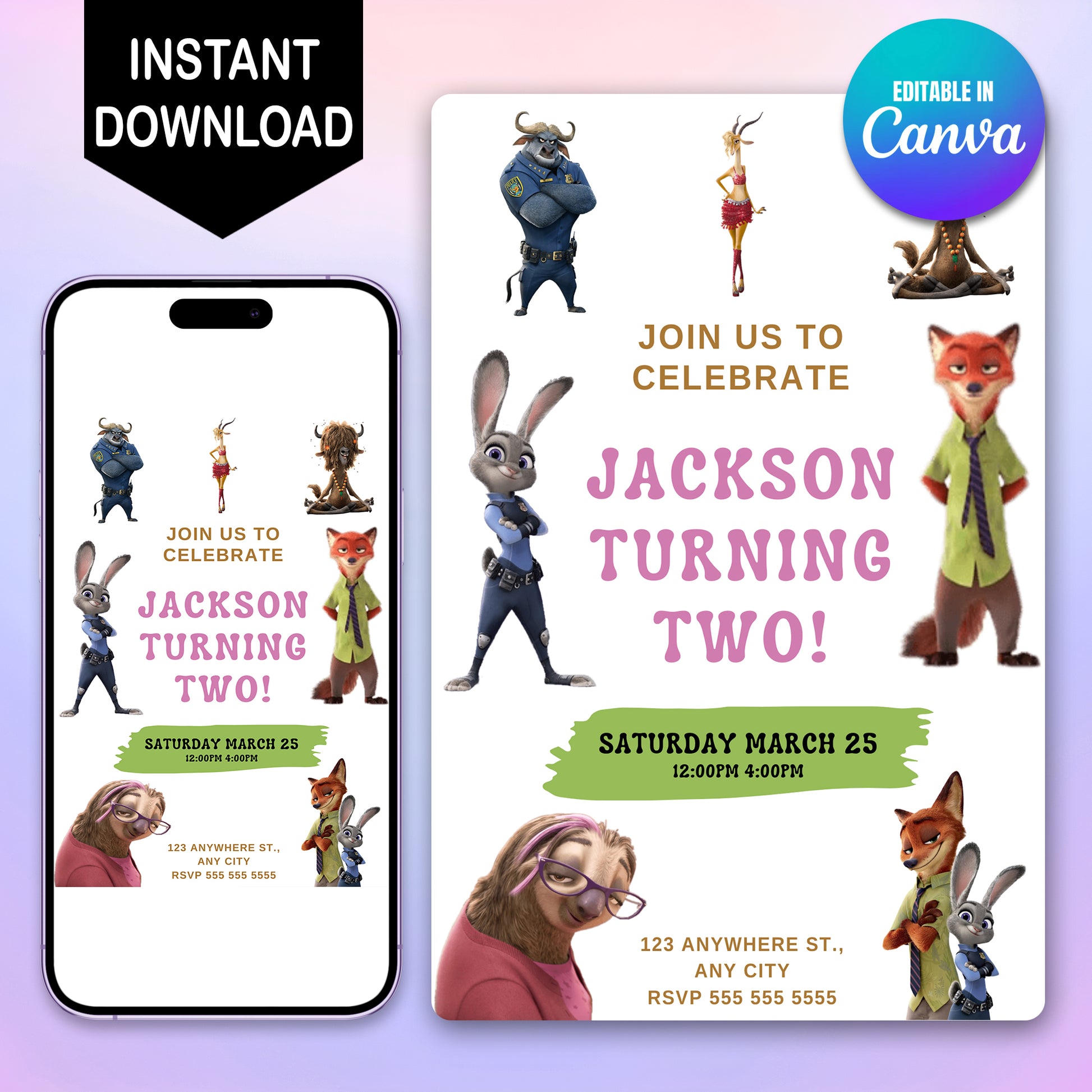 Editable Zootopia Birthday Invitation Template - CreativeRino