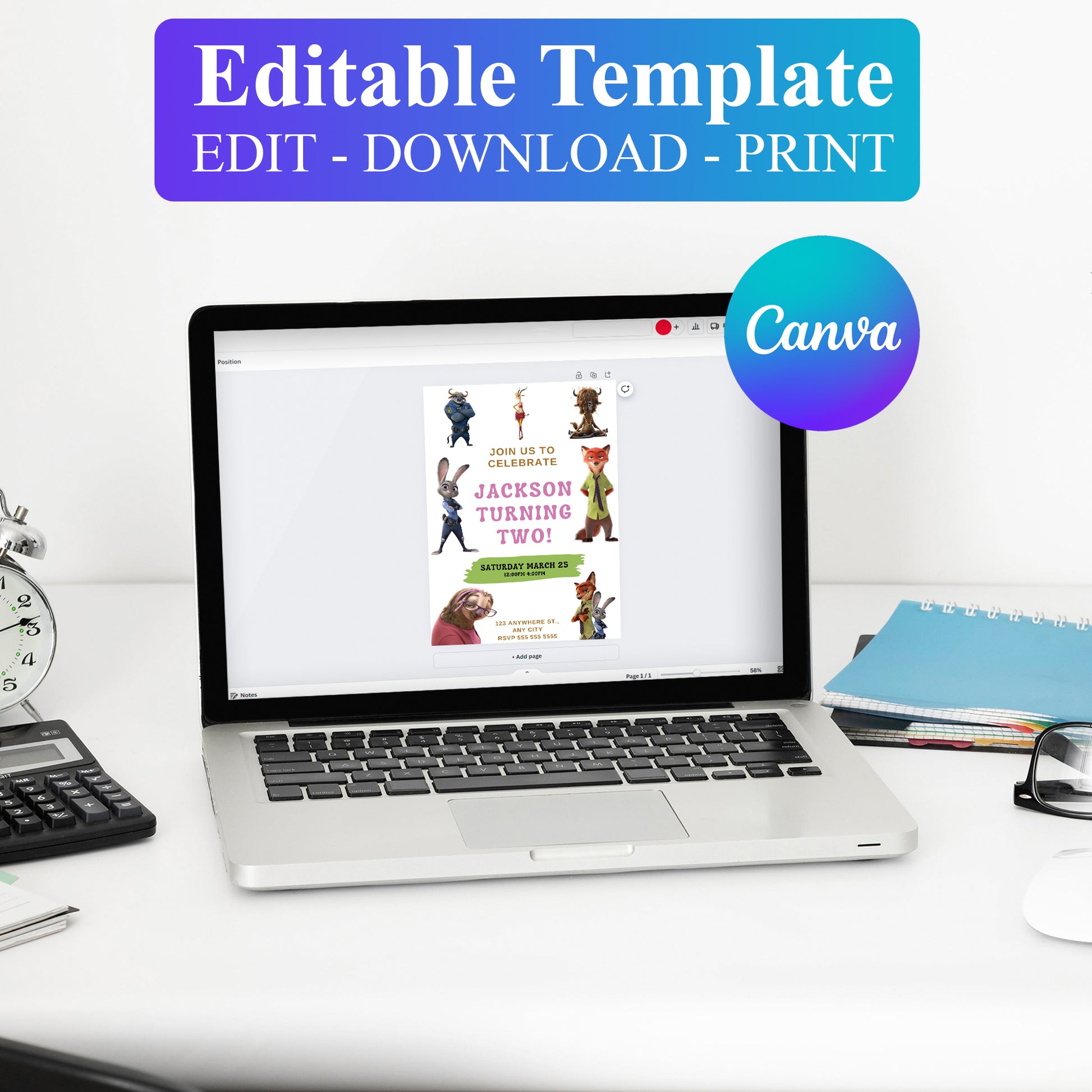 Editable Zootopia Birthday Invitation Template - CreativeRino