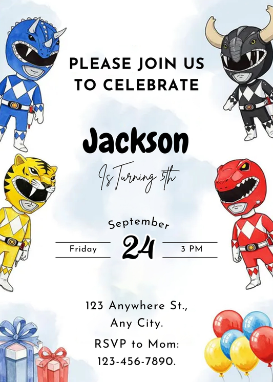 Power Rangers Birthday Invitations - CreativeRino