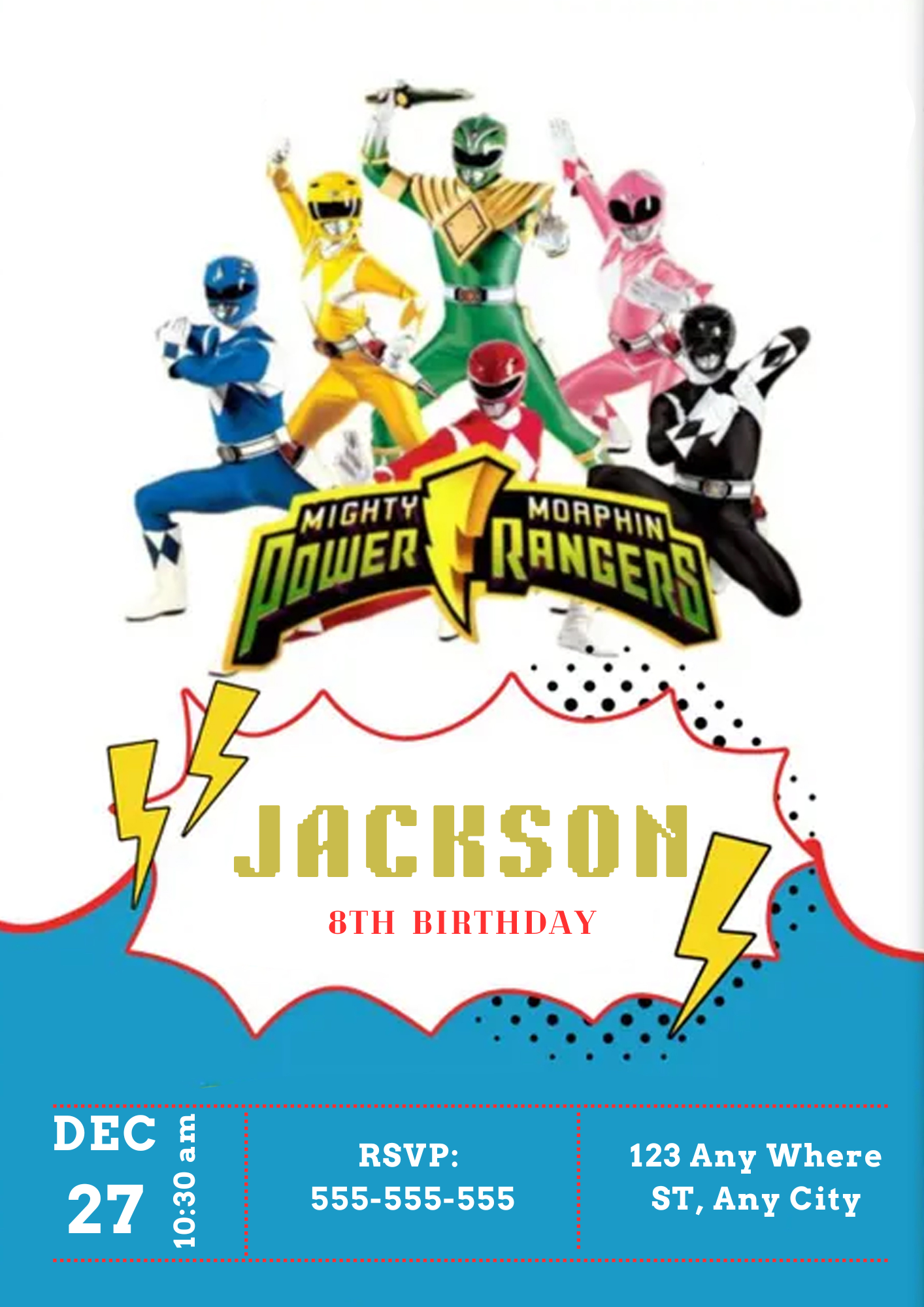 Mighty Morphin Power Rangers Birthday Invitations - CreativeRino